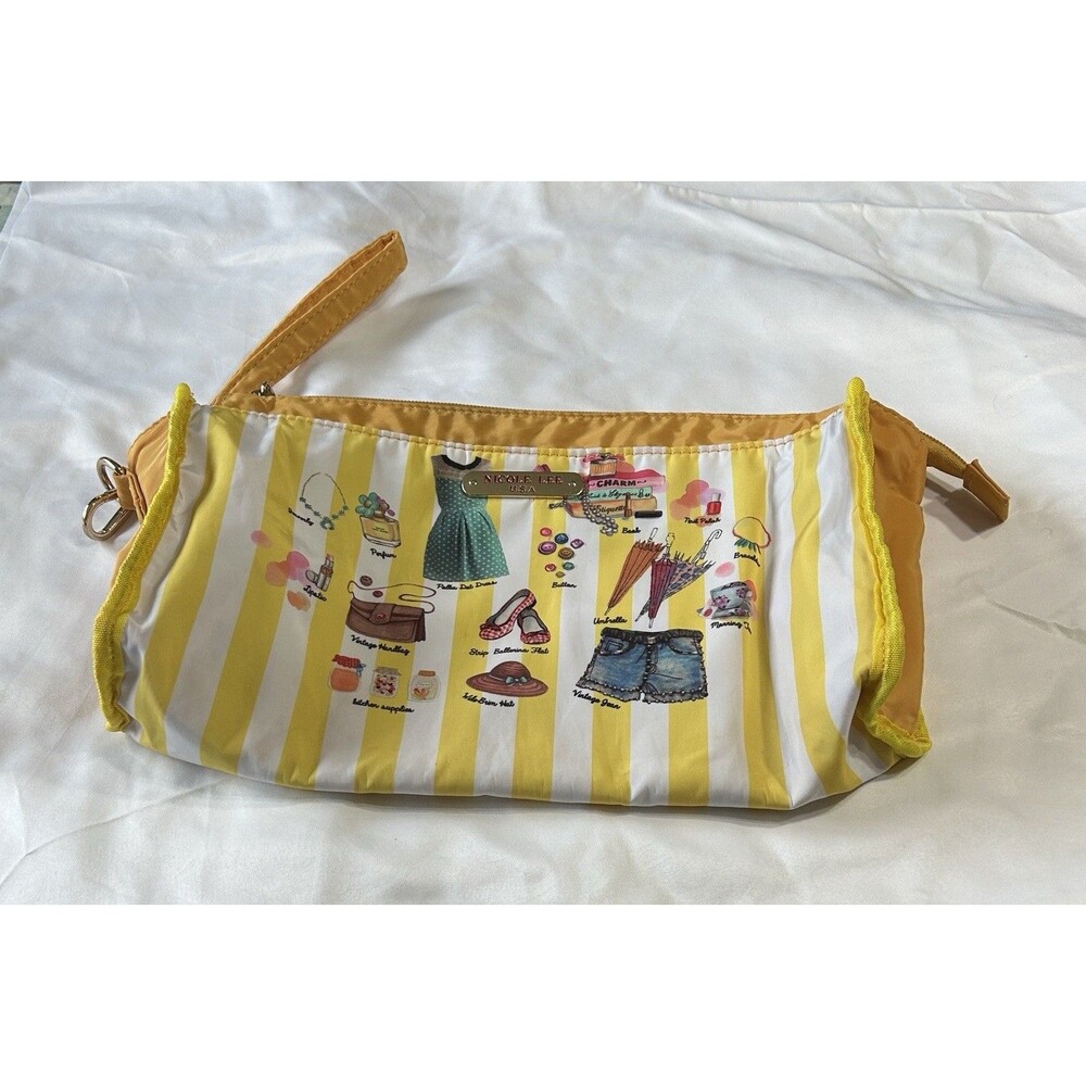 Cosmetic Bag with Yellow and White Striped by Nicole Lee